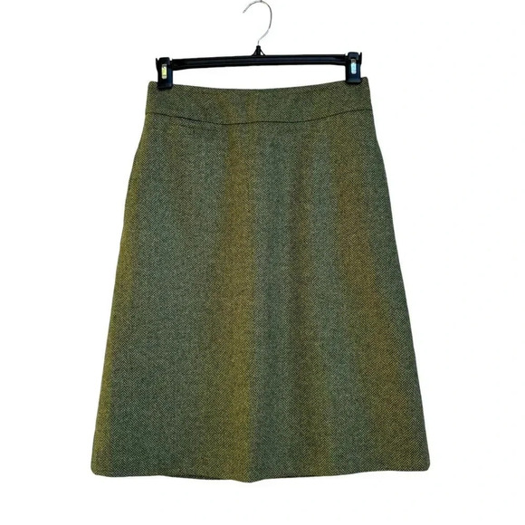 Lands' End Green Tweed Wool Blend A-Line Midi Skirt Size 4 Lined Pockets Preppy - Picture 1 of 5